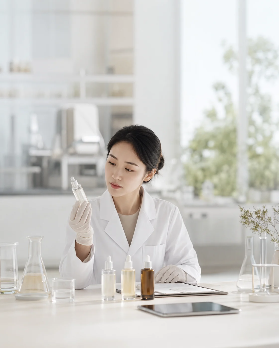 化妆品研发人员查看样品与配方记录